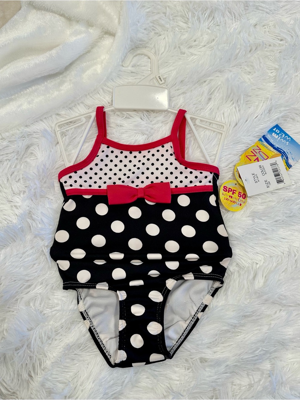 🎀⚫️⚪️Bunz Kidz Polka Dot One Piece Swimsuit Baby Girls Size 12 Months SPF 50+